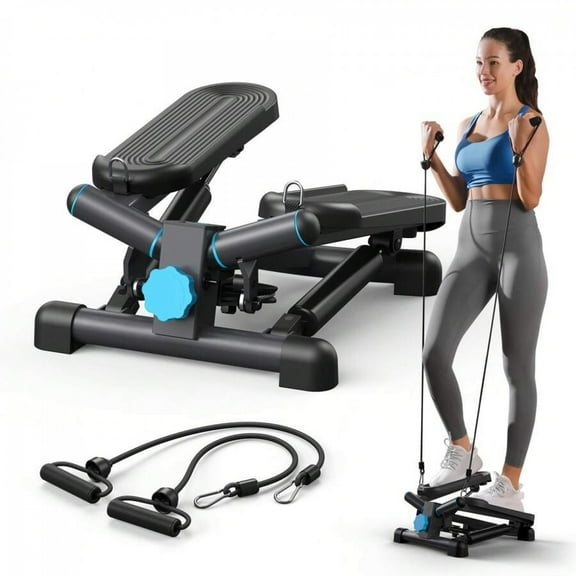 NTGFU Mini Stepper for Exercise, Twist Stair Stepper 330LBS Capacity, Stepper Exercise Equipment with Resistance Bands for Full Body Workout at Home