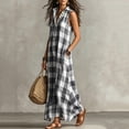 thumbnail image 4 of Bxsruta Womens Maxi Dress Plaid Long Casual Sundress Button Down Sleeveless Shirt Dress, 4 of 7