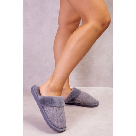 

JUMANAH SLIP ON KNITTED TEDDY FAUX FUR LINED SLIPPERS IN GREY WOVEN