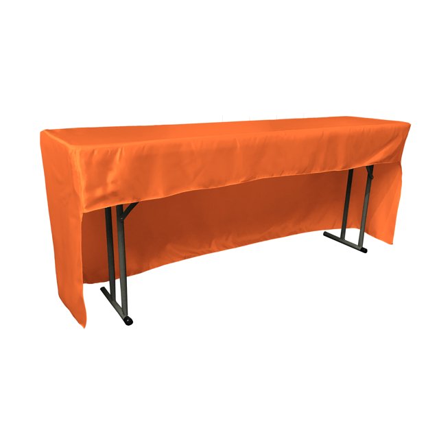 LA Linen - Mantel nupcial de satén con espalda abierta para el aula 96 por 18 por 30 pulgadas, naranja LA Linen TCbridal_OB_fit_96x18x30_OrangeB48