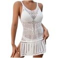 thumbnail image 2 of Brilliant Beach Cover up Womens Bathing Suit Crochet Cover Ups Bikini Swimsuit Loose Sling Coverup Dress Sexy Sleeveless Tank Hollow Out(White,One size), 2 of 7
