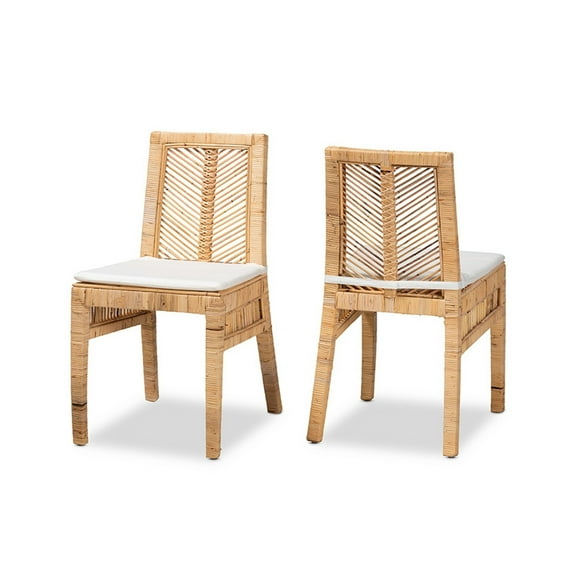 Baxton Studio Suci Modern Bohemian Natural Brown Rattan 2-Piece Dining Chair Set