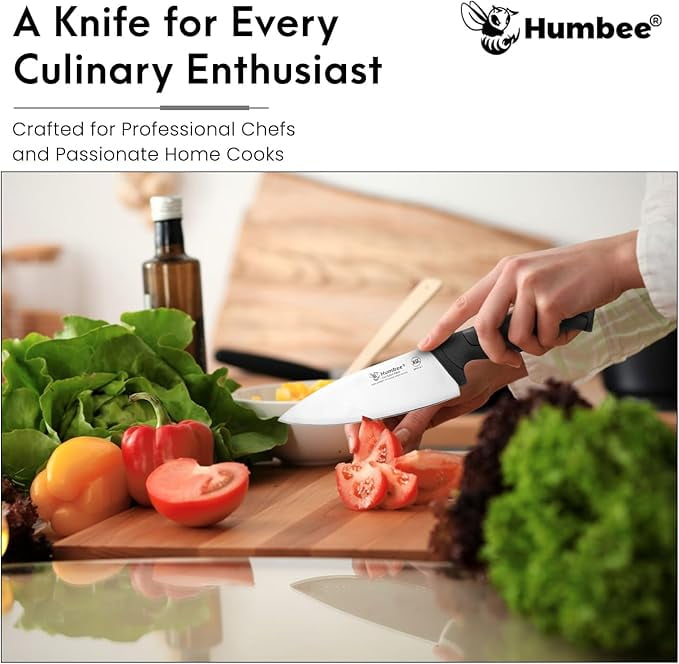 Humbee 6-Inch Chef Knife Razor-Sharp Blade Kitchen Knife with Comfortable Grip Handle, Black DT-10 Series