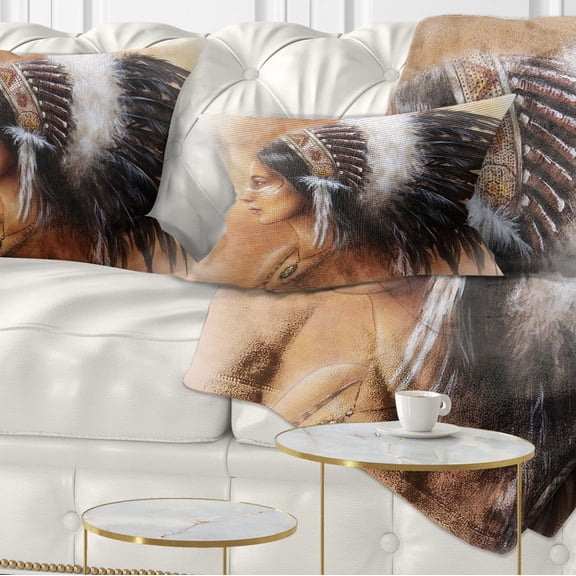 Designart Indian Woman in Traditional Clothing - Indian Throw Pillow - 12x20