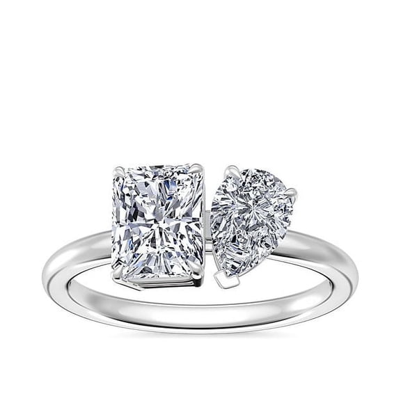 1.00 Carat Sparkle VS1 Radiant & Pear Cut Real Diamond Two Stone Wedding Ring for Women Solid 950 Platinum Size 7