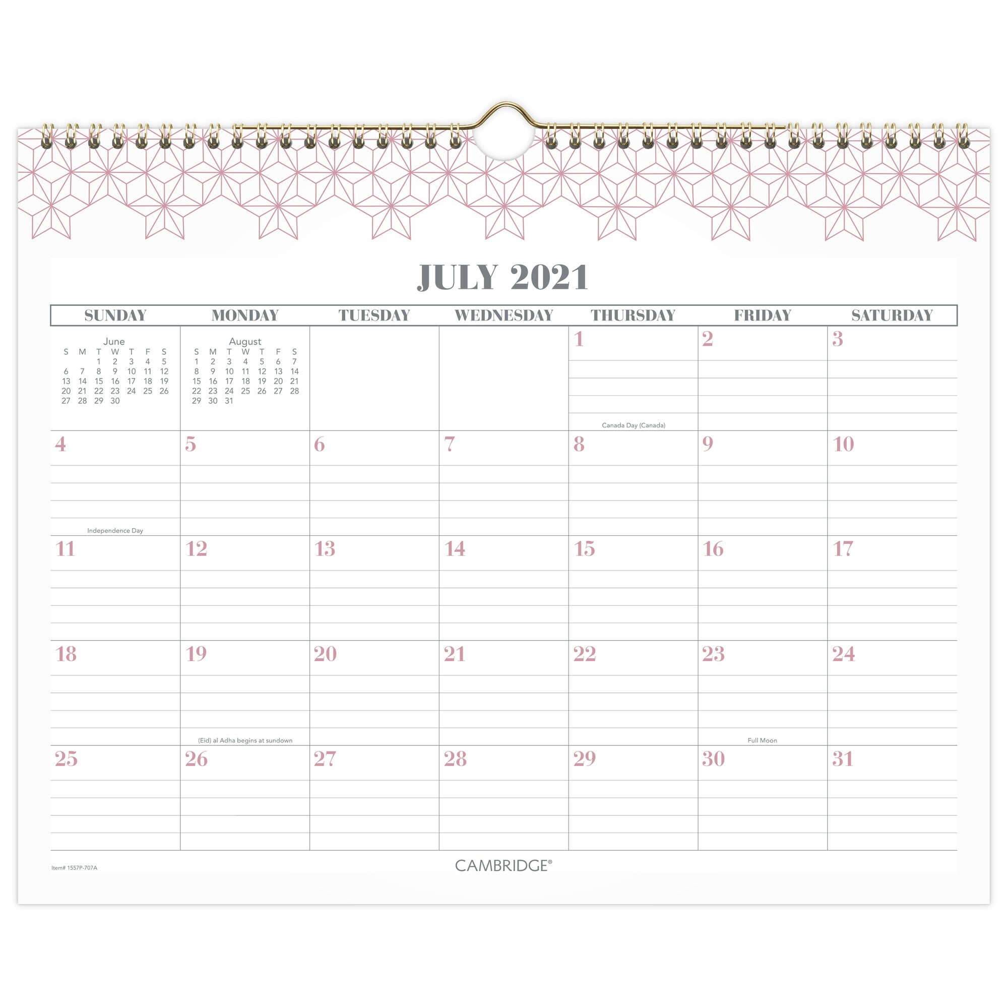 Cambridge WorkStyle Pink Geo Academic Monthly Wall Calendar, 15' x 12', July 2021 to June 2022 - 1557P-707A-22