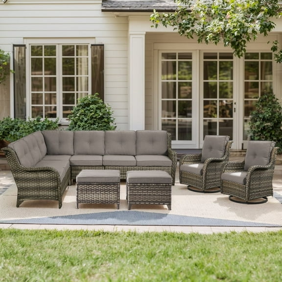 Gymojoy 6-Piece Outdoor Sectional Furniture Set,Wicker Patio Conversation Sets,L Shape All Weather Outside Couch Sofa Set with Swivel Chairs Ottoman,Gray