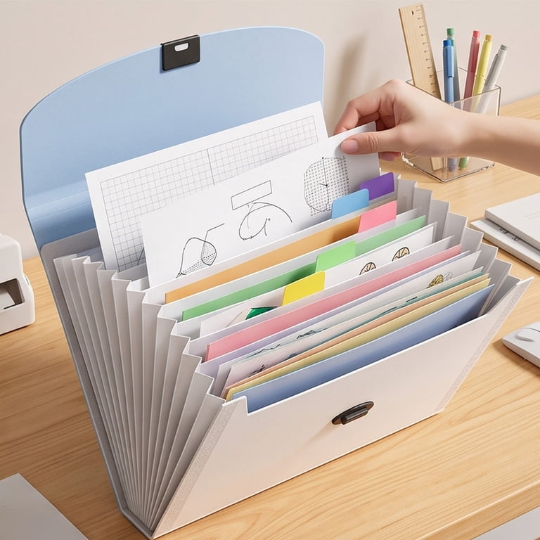 Multi Pocket Accordion File Folder with Built In Pencil Case Portable ...