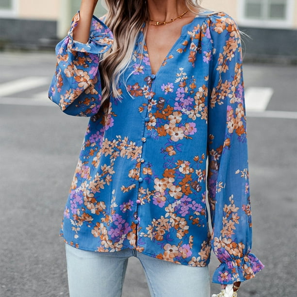 Camisa de moda para mujer con un solo pecho blusas estampadas florales Tops atuendo diario Walmart en linea