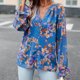 thumbnail image 1 of Camisa Blusas con estampado floral Tops Blusas casuales elegantes para mujer Traje de vacaciones de gasa Ygjytge Azul T L para Mujer, 1 of 6