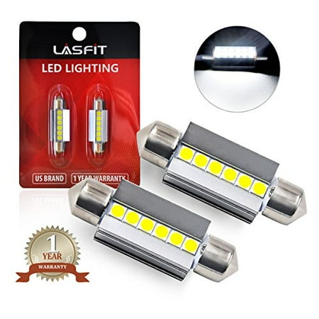 LASFIT 39mm LED Festoon 6418 DE3425 DE3423 Bulb Canbus Error Free 400LM 6000K Extremely Bright Use for Dome Map Door License Plate Trunk Vanity Mirror Lights, Xenon White (Pack of 2)