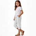 thumbnail image 5 of Posijego Girls Capri Pants Summer Casual Capris Pants Lightweight Cotton Linen Straight Leg Knee Length Pants with Pockets, 5 of 7
