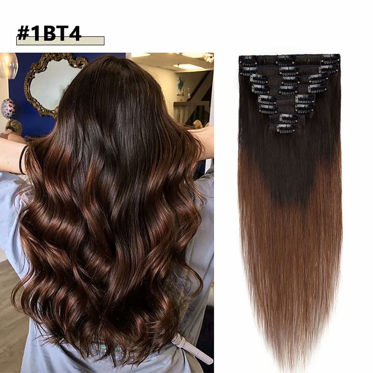 MY-LADY Clip in 100% Remy Human Hair Extensions 8Pcs Full Head Weft Highligh Hairpiece Balayage Blonde Long Straight