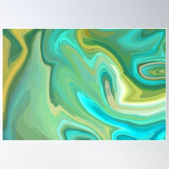 Aqua Green Wave Abstract Poster Wall Art, Modern Wall Decor For Living Room Bedroom, 24x36 UNFRAMED