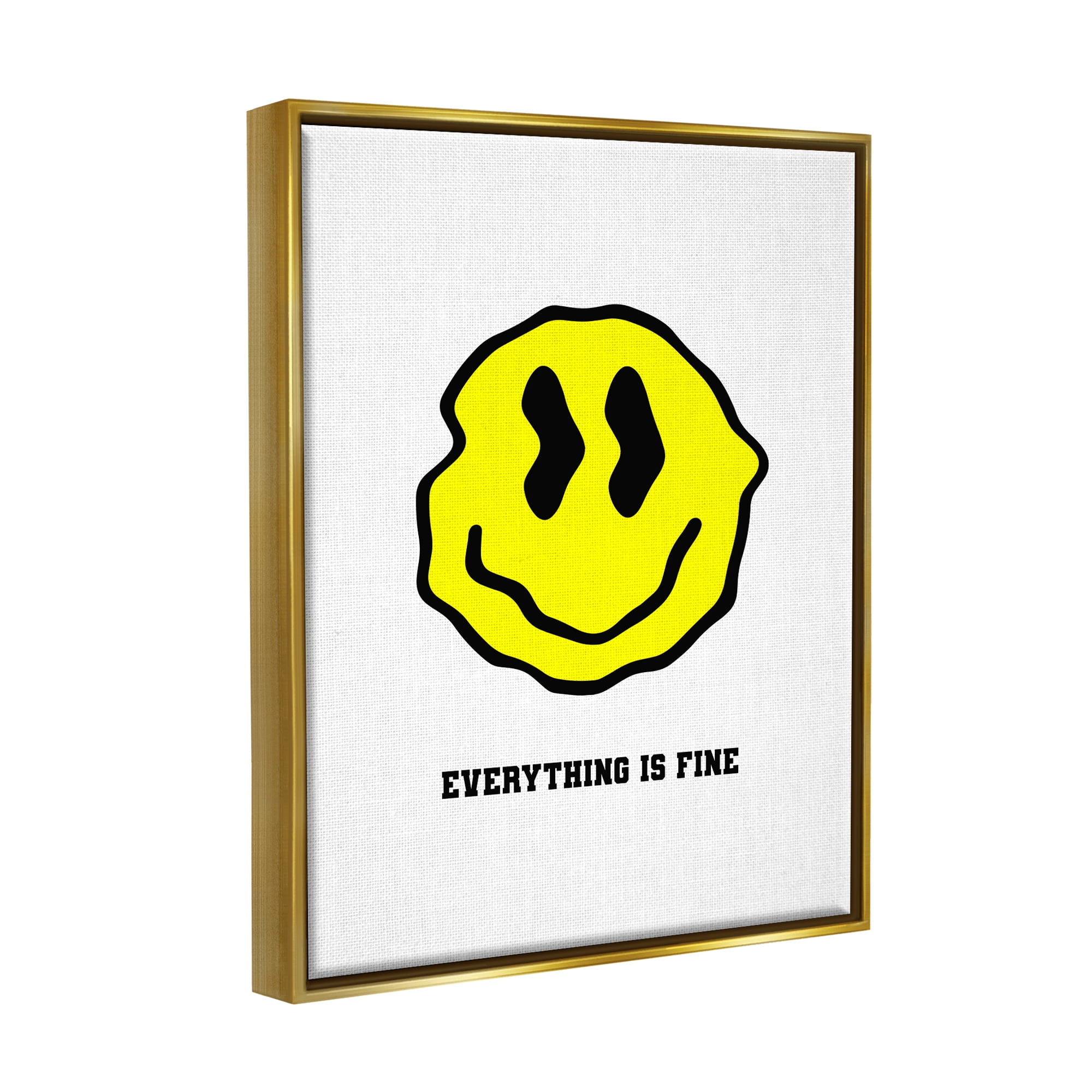 Stupell Industries Everything is Fine Smiley Abstract Painting Gold Floater Framed Canvas Art Print Wall Art, 25 x 31