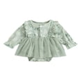 thumbnail image 2 of Baby Girls Princess Romper Dress Long Sleeve Floral Printed Ruffles Lace Mesh Jumpsuits 0-18M, 2 of 10
