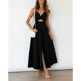 thumbnail image 6 of Women 2024 Summer Spaghetti Strap Dress Sleeveless V Neck Cutout Slit Casual Beach Party Maxi Dresses with Pockets, 6 of 6