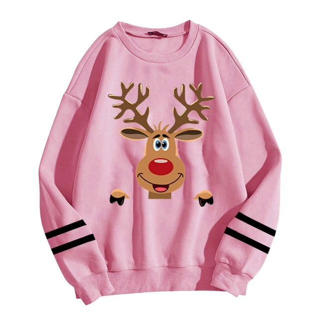 WEAIXIMIUNG Ensemble de Sweat à Capuche Zippé pour Femmes Imprimé de Cerf de Noël Décontracté Col Rond Manches Longues