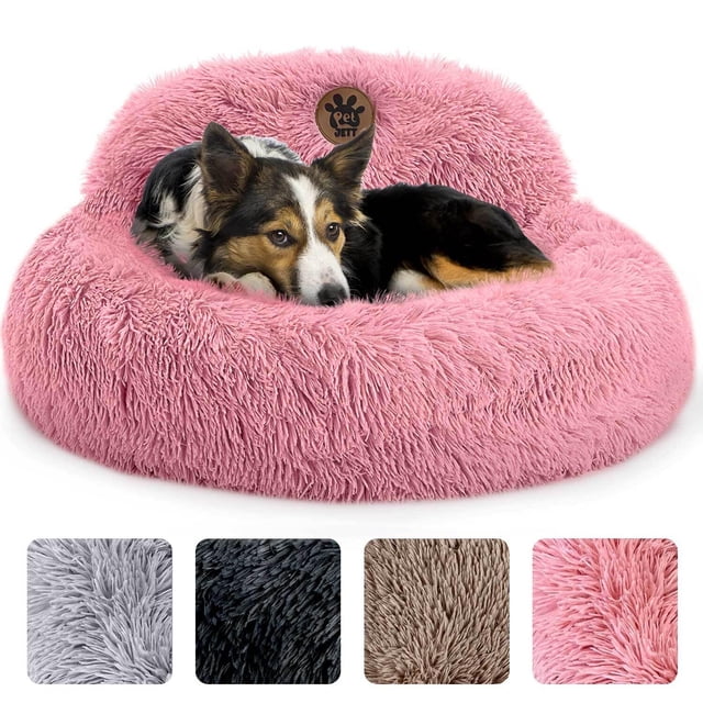 Cama para perro PET JETT mediana de 76 cm, redonda, antiansiedad, rosa