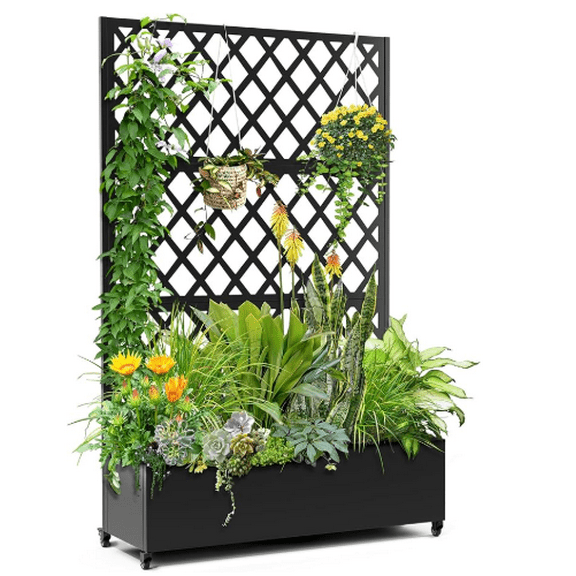 Danolapsi Metal Privacy Screen with Planter Box, 72" H x 47" W Outdoor Privacy Screens and 3-Panels, Garden Decorative Planter Box with Trellis for for Climbing Plants, Vegetable, Vines