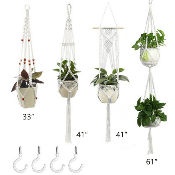 Plant Hangers Set Of 4 Indoor Wall Hanging Planter Basket Decorative Flower Pot Holder With Hooks For Outdoor Home Decor Gift Box Combination 1 Com - Outdoor Wall Flower Pot Holders