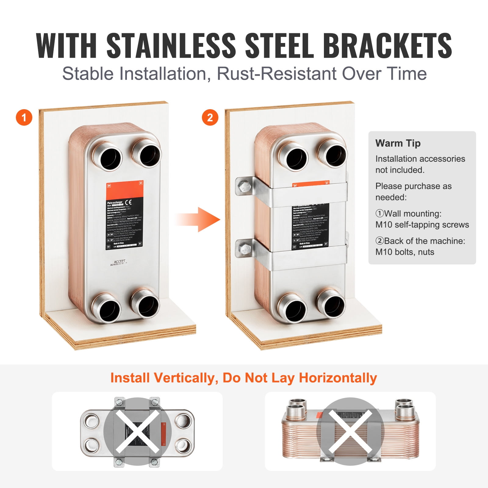 KFFKFF 5"x 12" 30 Plates Brazed Plate Heat Exchanger, Copper/316L Stainless Steel Water-to-Water Heat Exchanger for Floor Heating, Water Heating, Snow Melting, and Beverage Cooling