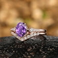 thumbnail image 2 of Oval Shape Purple Amethyst Wedding Ring Set- Minimalist Violet Sapphrie Engagement Ring in 14K Rose Gold Vermeil- Custom Diamond Wedding Bands For Her, 2 of 3