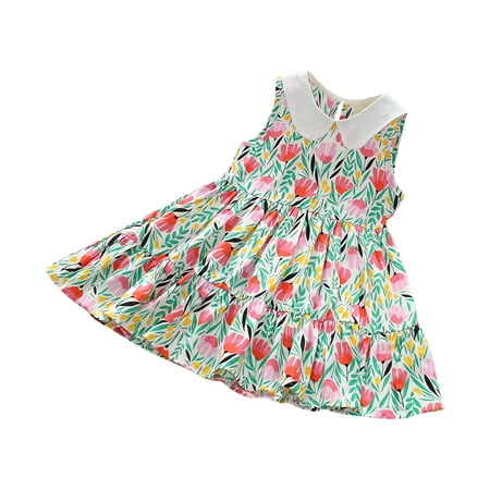

Toddler Girls Casual Dresses Kids Dresses Clearance Toddler Kids Baby Girls Fashion Cute Sleeveless Sweet Flower Print Ruffle Dress