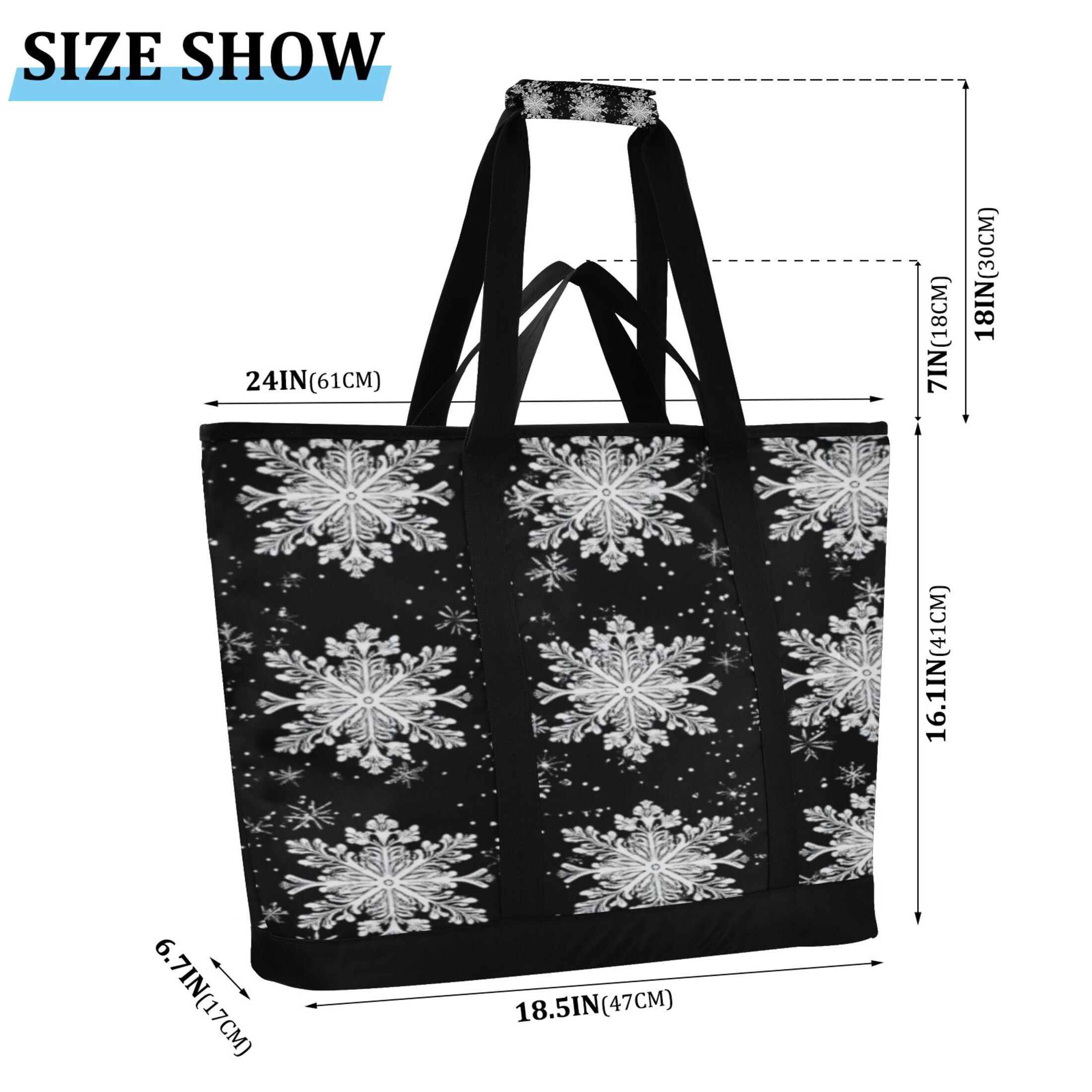 Large Hand-held Ice Pack Picnic Bag Insulation and Refrigeration Suitable for Shopping Picnics and Camping Winter Black Snowflakes