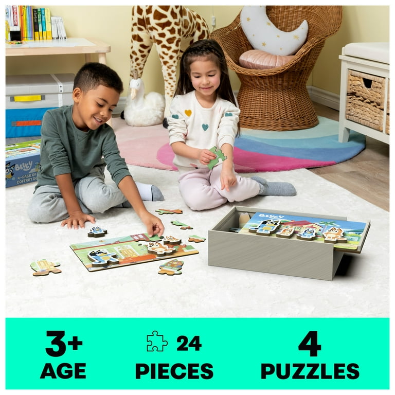 Bluey 4-Pack Wooden Puzzles with Bingo, Mum, Dad Characters - 24