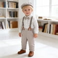 thumbnail image 6 of OSOLU Toddler Baby Boys Clothes Suits Gentleman Long Sleeve Dress Shirts And Suspenders Pants With Hat 3 Piece Set 3-24M Comfy Outfit, 6 of 9