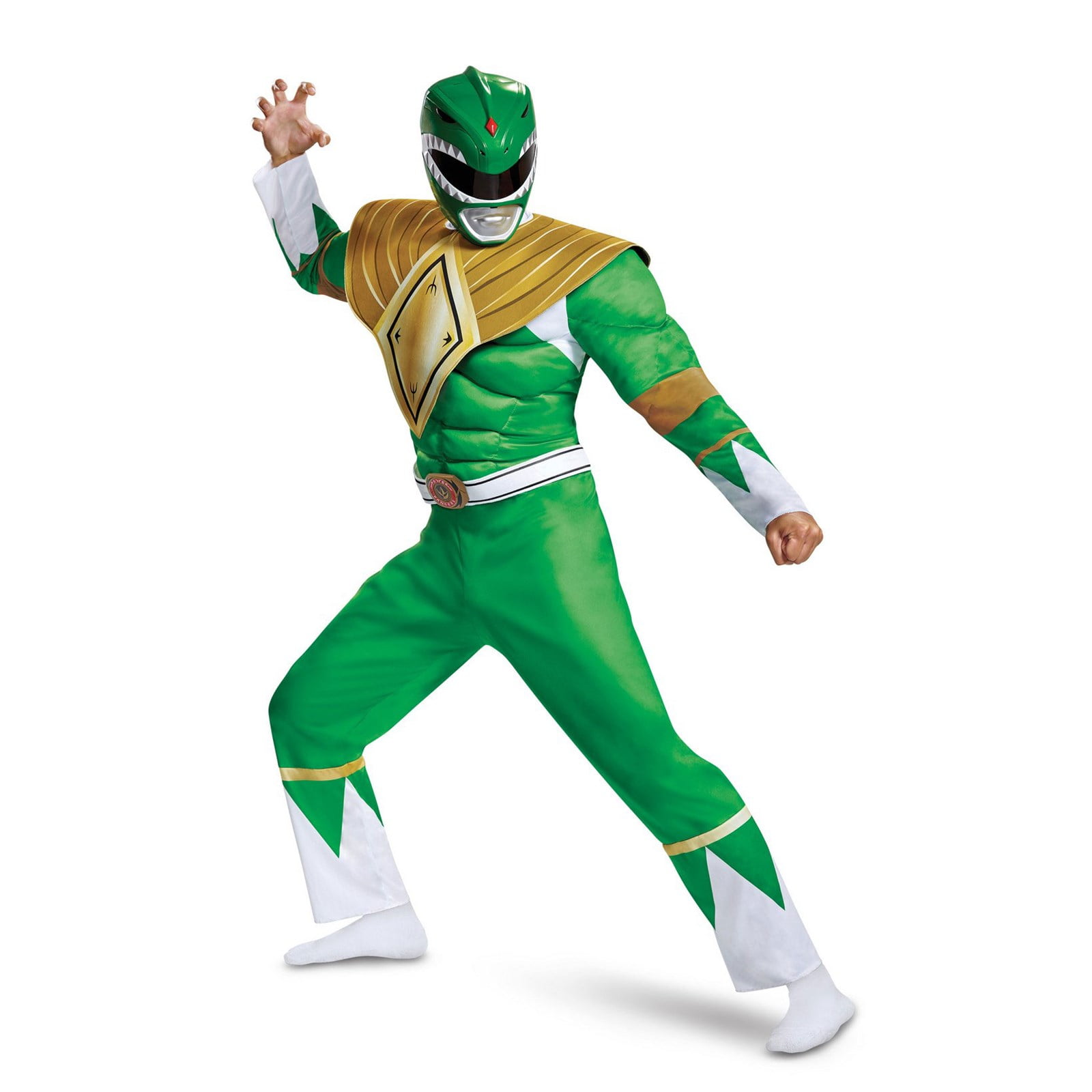 Green Power Ranger Mens Fancy Dress Rangers Superhero Suit Adults Costume Outfit 