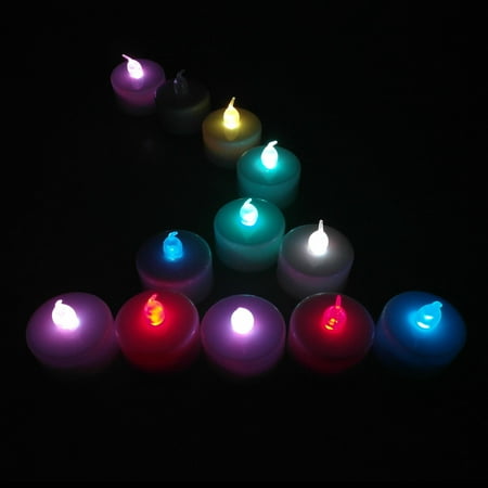 12-Packs Multi-color, LED Plastic Tea Tealight Candles Lamp Flameless Shine Anniversary Wedding Party Restaurant Atmosphere Decoration Battery