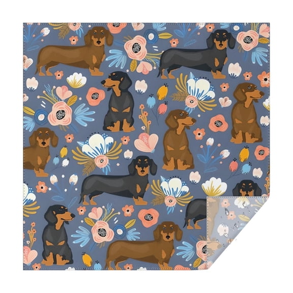 Dachshund and Flower Square Tablecloth,Waterproof Square Table Cover,Wipeable Spillproof Washable Table Cover for Home Kitchen Party Decor 42"X42"(107x107cm)