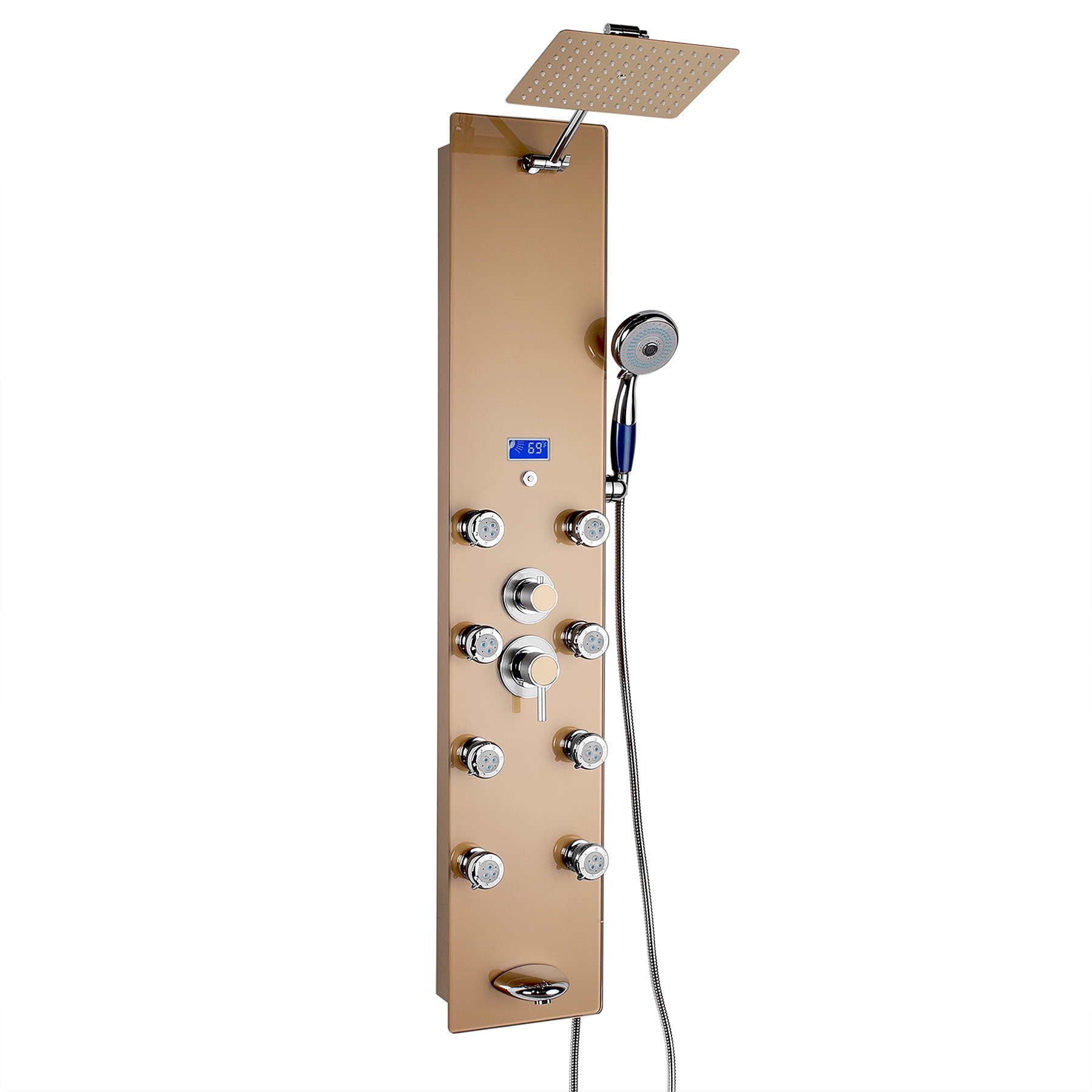 52 In. 8Jet Multifunction Tempered Glass Shower Panel System With