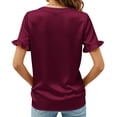 thumbnail image 4 of Paiwinds Women's V-Neck Short Sleeve Satin Blouse Business Casual Wear Soft Polyester Work T-Shirt Top, 4 of 8