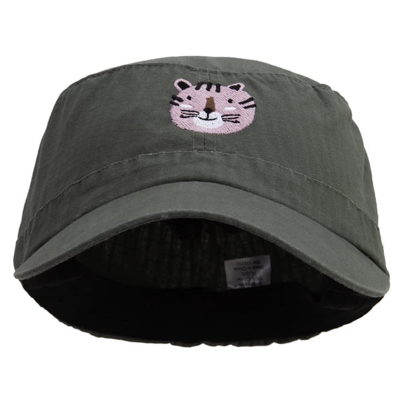 Cute Tiger Embroidered Big Size Fitted Ripstop Cotton Military Army Cap - Olive XL-2XL