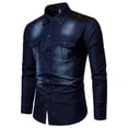 thumbnail image 2 of FAVIPT Men's Denim Shirt Long Sleeve Button Down Shirt Lapel Jean Shirt Worn Washed Denim Shirts with Chest Pockets 2025 Dark Blue,XL, 2 of 4