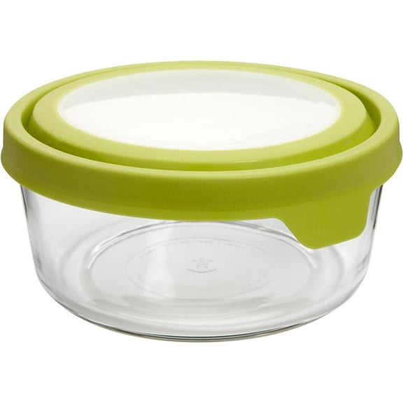7-Cup Round Food Storage Containers with Green TrueSeal Airtight Lids, Set of 4, Clear Glass -