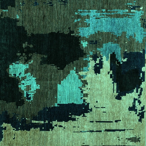 Ahgly Company Machine Washable Indoor Square Abstract Turquoise Blue Modern Area Rugs, 4' Square