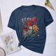 thumbnail image 5 of Blusas de Verano de las Mujeres Flor Impresa Cuello Redondo Manga Corta Superior, Verano Superior de las Mujeres, 5 of 8