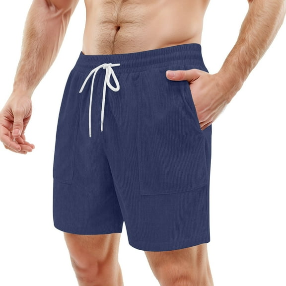 Mens Corduroy Shorts Elastic Waist Drawstring Straight Leg Casual Shorts for Men with Pockets Relaxed Fit Beach Shorts for Daily Wear Sports Outdoor Activities