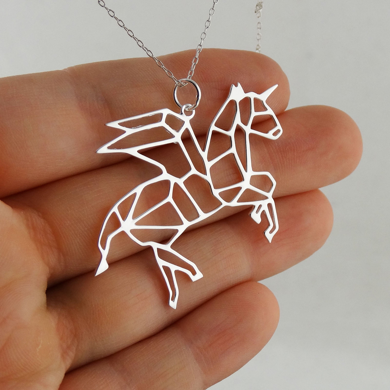Infinity Close 925 Sterling Silver Pegasus Necklace; Pegasus Pendant; Silver Unicorn Necklace; 925 Unicorn Pegasus Necklace; Flying Horse