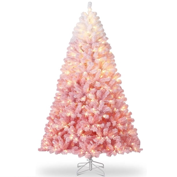 Create a magical winter wonderland: 9ft rosa gradient snow frosted artificial christmas tree con 800 warm blanca LED lights, 1918 realistic branch tips & metal stand - holiday decoration must-...