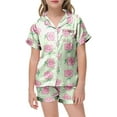 thumbnail image 5 of Toddler Satin Pajamas Girls 3t Button Down Short Sleeve Fashion Flower Print Sleepwear Set 2 Piece Pjs for Girls Kids Light Green,160, 5 of 5