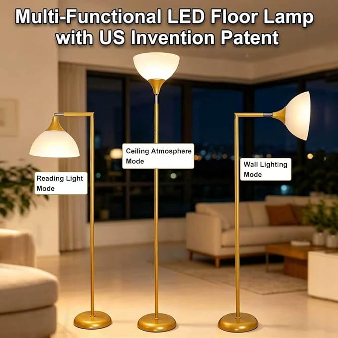 Anrotix 6.3 ft Art Deco Adjustable Head Gold Arc Floor Lamp with Clear Glass White Bowl Shade