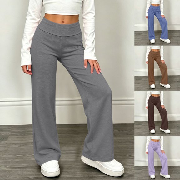 Rvasteizo Girls Fall Winter Sweatpants Versatile Elastic Waist Straight Leg Solid Long Pants 7 Years