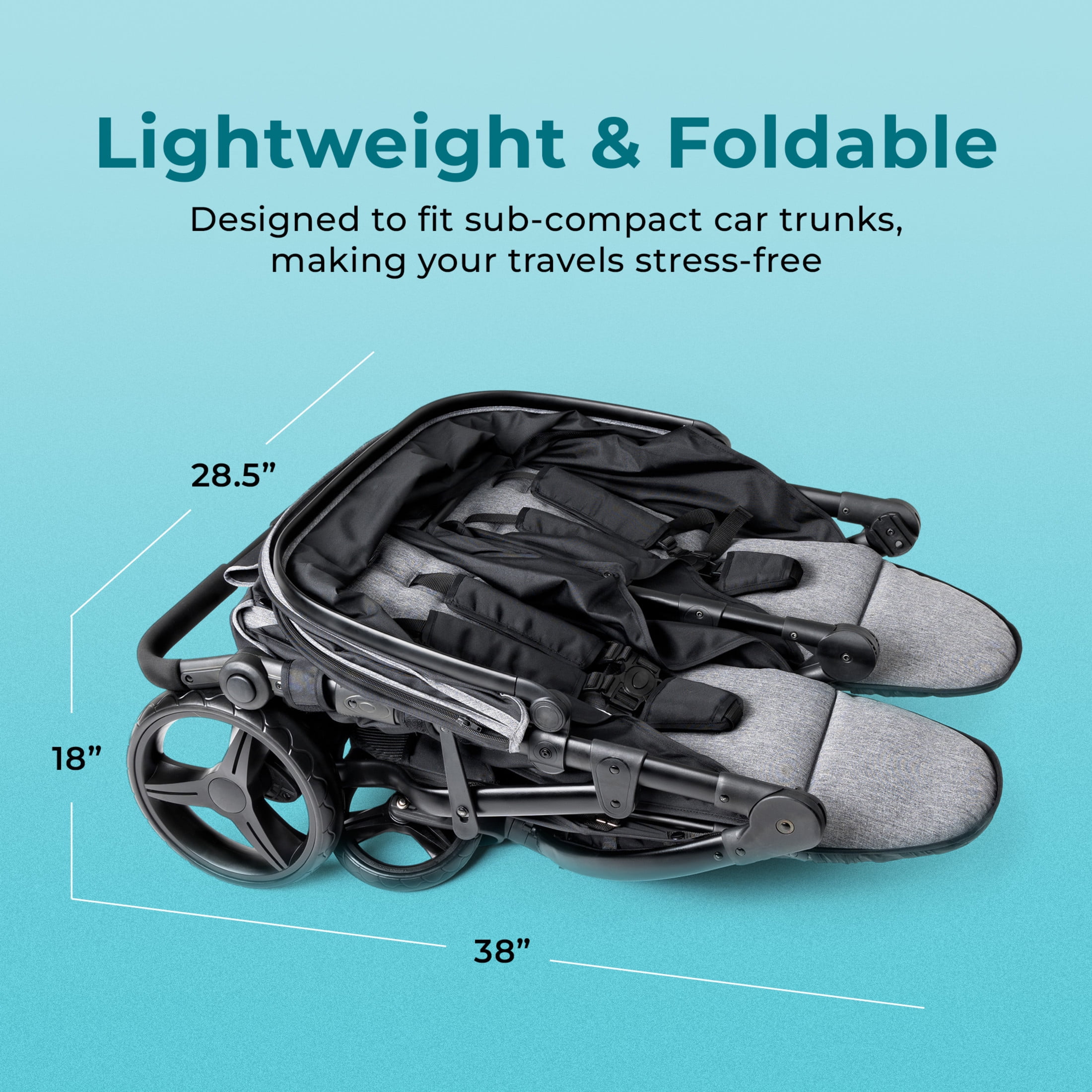 Foundations Gaggle Roadster Duo Side-by-Side Double Lightweight Stroller, Reclining Seats with Canopy, Black
