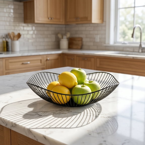 Fruit Bowl for Kitchen Counter, Black Metal Wire Fruit Basket & Bowl for Kitchen Counter, Holder for Fruits, Veggies - Home Decor Table Centerpiece
