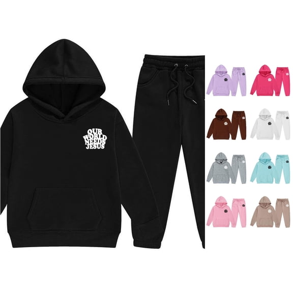 RMGVDSD Girls Outfits Set Casual Letter Print Hoodie Sweatshirts and Sweatpants 2 Piece Outfit Kids Fashion Sweatsuits Fall Winter Clothes 12-13 Years